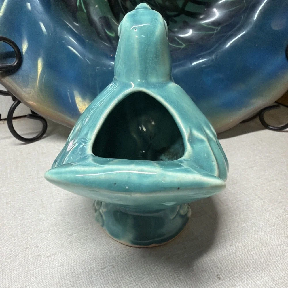 Vintage McCoy Singing Bird Planter Turquoise Blue 4.5x4.5 🐦🪺